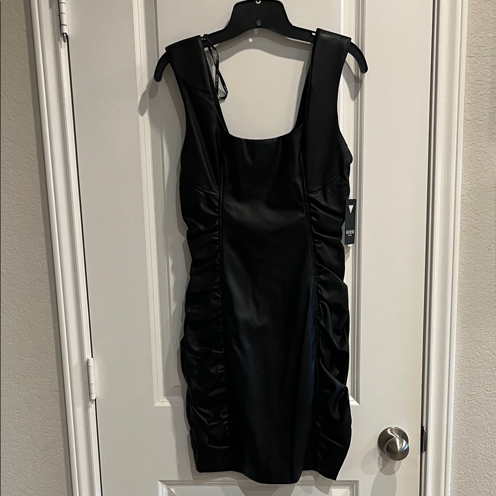 Elegant Guess Black Faux Leather Sleeveless Mini Dress